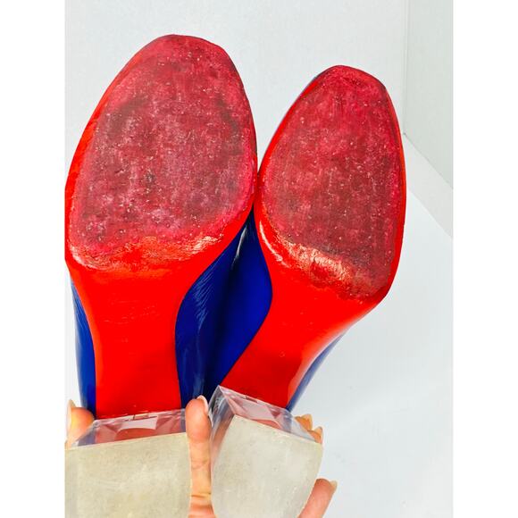 Christian Louboutin Blue Patent Leather Vogue Plexi Telesiege Ankle Boots EU 38 - Picture 5 of 11